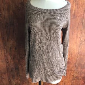 Studio Works Taupe Woven Sweater W/ Floral Detail